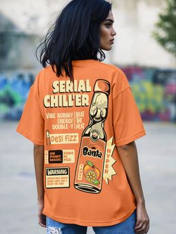 Bewakoof - Women's Caramel Orange Bantadesi Graphic Printed Oversized T-shirt