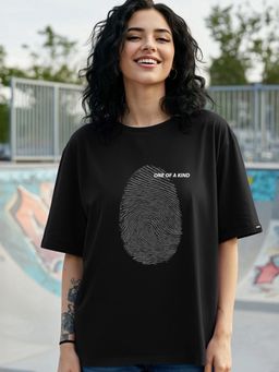 Bewakoof - Women's Jet Black One Of A Kind Graphic Printed Oversized T-shirt