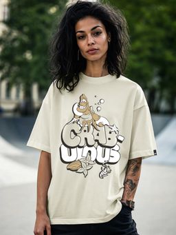 Bewakoof - Women's Off White Crabulous Graphic Printed Oversized T-shirt