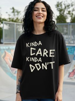 Bewakoof - Women's Jet Black Kind A Care Typography Oversized T-shirt
