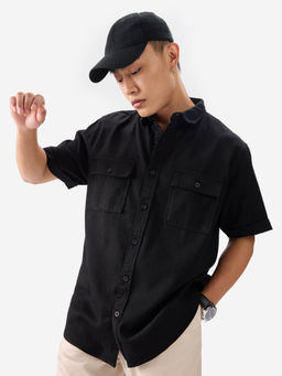 The Souled Store - Solids: Charcoal Black Men Textured Shirts