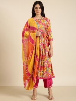 SHOWOFF - Women's Pink Angarkha with Salwar and Dupatta (Set of 3)