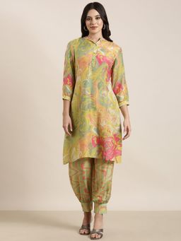 SHOWOFFFF - Women's Abstract Green A-Line Kurta with Salwar (Set of 2)