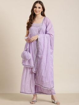 SHOWOFF - Lavender Short Kurta with Sharara, Dupatta and Potli Bag (Set of 4)