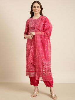 SHOWOFFFF - Women's Pink Straight Kurta with Salwar and Dupatta (Set of 3)