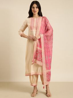 SHOWOFFFF - Women's Peach Straight Kurta with Salwar and Dupatta (Set of 3)