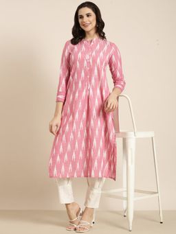 SHOWOFF - Women's Pink Straight Kurta with Salwar (Set of 2)
