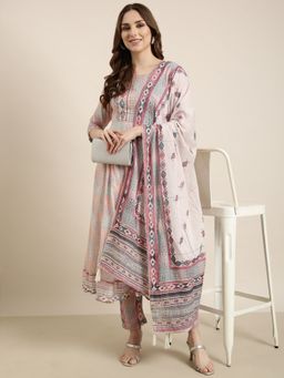 SHOWOFF - Multi-Colour Women's Anarkali Kurta with Pant and Dupatta (Set of 3)