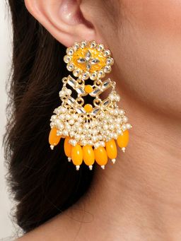 Karatcart - Gold Plated Kundan Studded Yellow Meena and Tumble Dangler Earrings for Women