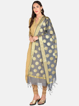 Dupatta Bazaar - Women's Banarasi Silk Grey Dupatta
