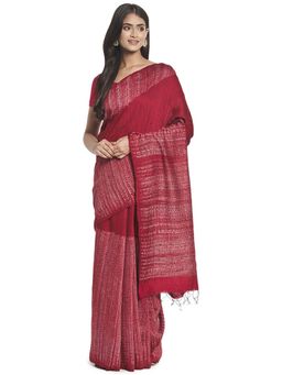 Fabindia - Magenta Striped Silk Sari