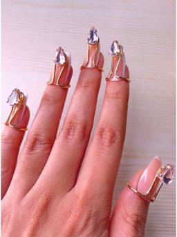ISHKAARA - Pink Glam Crystal Nail Rings Set Of 5