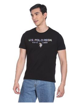 U.S. Polo Assn. Denim Co. - Men Black Holographic Brand Print Cotton T-Shirt