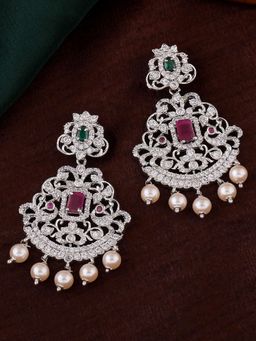 Estele - Rhodium Plated CZ Gorgeous Designer Earrings with Pearls for Women