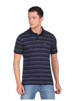 Arrow - Sports Men Blue Ribbed Collar Striped Polo T-shirt