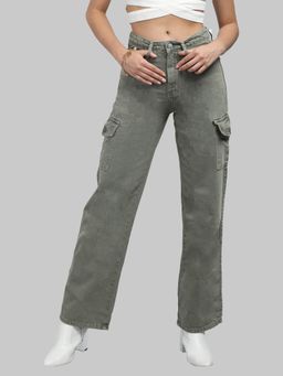 HONNETE - Casual Olive Regular Straight Fit Jeans For Women