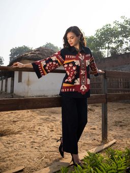 CUSTARD - Black Printed Semi Formal Co-Ord (Set of 2)