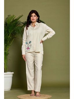 CUSTARD - Off White Cotton Embroidered Co-Ord (Set of 2)