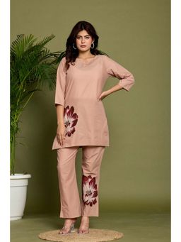 CUSTARD - Brown Cotton Floral Hand Painted Co-Ord (Set of 2)