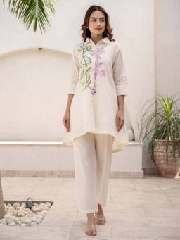 CUSTARD - Cream Cotton Floral Brush Painted Co-Ord (Set of 2)