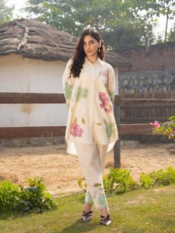 CUSTARD - Off-White Cotton Floral Brush Painted Co-Ord (Set of 2)