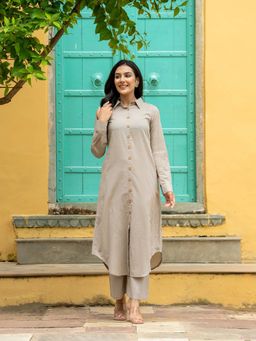 GAYRAA - Grey Solid Cotton Kurta and Pant (Set of 2)