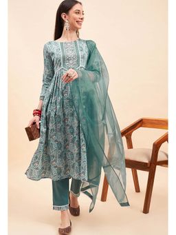 KVS FAB - Sea Green Print and Embroidered Kurta with Pant and Dupatta (Set of 3)