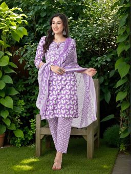 FASHOR - Floral Printed and Embroidered Straight Kurta with Pant and Dupatta (Set of 3)