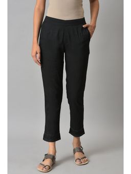 Elleven - Black Yarn-dyed Gathered Trouser Pants