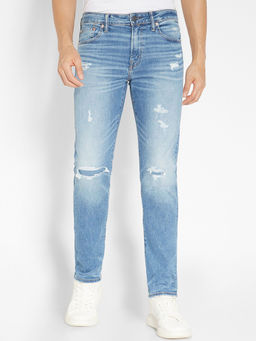 American Eagle - Men Blue Air Flex+ Ultrasoft Patched Slim Fit Jeans