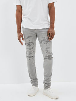 American Eagle - Men Grey Air Flex+ Patched Slim Fit Jeans