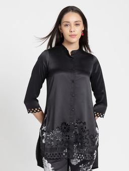 SHAYE - Black Detailing Three-fourth Party Tunic for Women