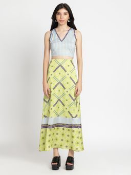 SHAYE - Green Floral Print Sleeveless Party Co-Ords for Women (Set of 2)