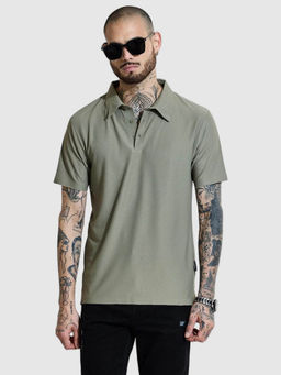Snitch - Sage Green Textured Polo Slim Fit T-Shirt