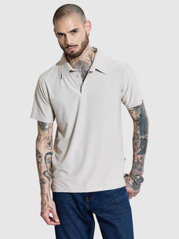 Snitch - Beige Textured Polo Slim Fit T-Shirt