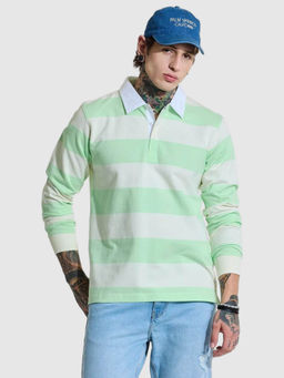 Snitch - Light Green Stripes Polo Regular Fit T-Shirt