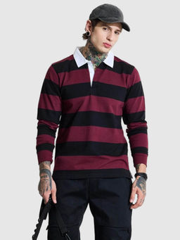 Snitch - Maroon Stripes Polo Regular Fit T-Shirt