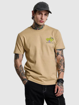 Snitch - Beige Graphic Print Slim Fit T-Shirt