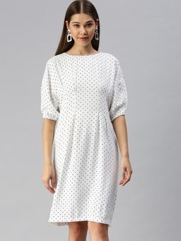SHOWOFF - Women White Polka Dots Boat Neck Dress