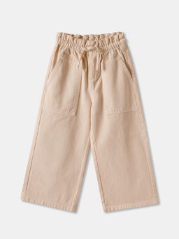 R&B - Solid Wide Girls Beige Pant