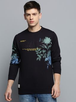 SHOWOFFFF - Mens Round Neck Printed Black Pullover Sweatshirt