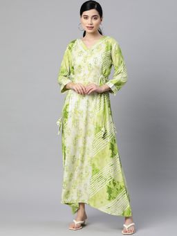 Indibelle - Rayon Parrot Green Floral Print Dress