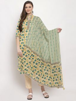 Indibelle - Cotton Cream Floral Print Straight Kurta Trouser with Dupatta (Set of 3)