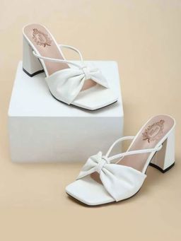Shoetopia - Detailed Strap Stylish White Block Heels For Women