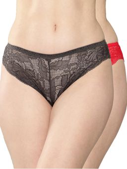 Leading Lady - Women Solid Nylon Mid Rise Bikini Lace Brief (Pack Of 2)