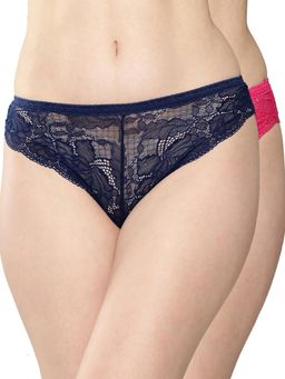 Leading Lady - Women Solid Nylon Mid Rise Bikini Lace Brief (Pack Of 2)