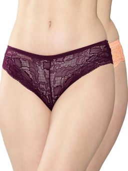 Leading Lady - Women Solid Nylon Mid Rise Bikini Lace Brief (Pack Of 2)