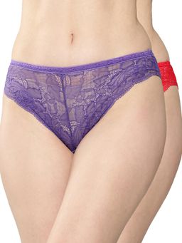 Leading Lady - Women Solid Nylon Mid Rise Bikini Lace Brief (Pack Of 2)