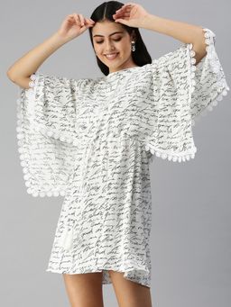 SHOWOFF - Women White Typography Boat Neck Dress
