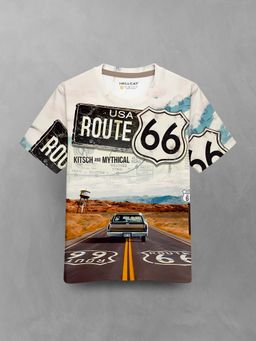 HELLCAT - White Graphic Half Sleeve Round Neck T-Shirt